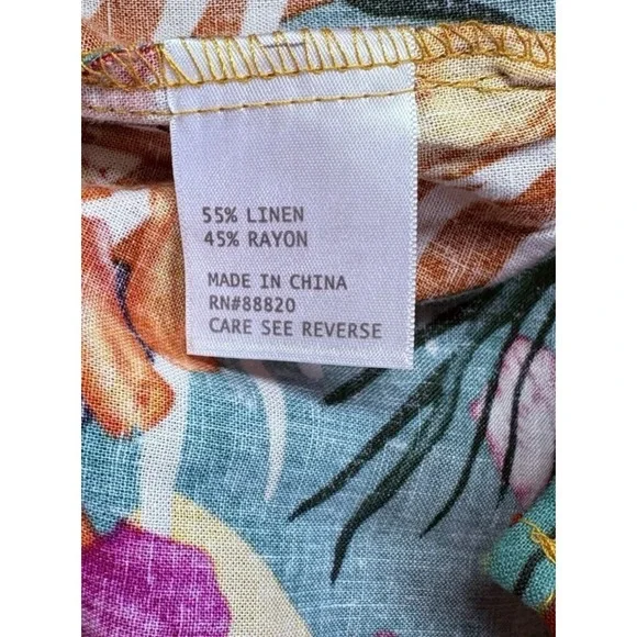 NWT Panama Jack Womens Top Linen Blend Puff Slv Tropical Boxy V Neck Boho Sz M - Picture 9 of 11